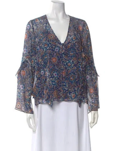 Pre-owned Veronica Beard Silk Floral Print Blouse In White