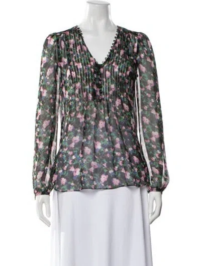 Pre-owned Veronica Beard Silk Floral Print Blouse In White