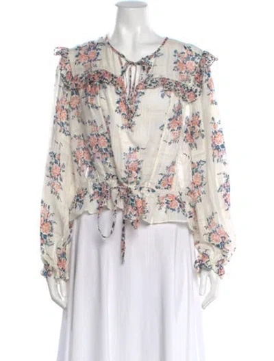 Pre-owned Veronica Beard Silk Floral Print Blouse In White