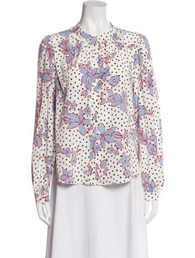 Pre-owned Veronica Beard Silk Floral Print Blouse In White