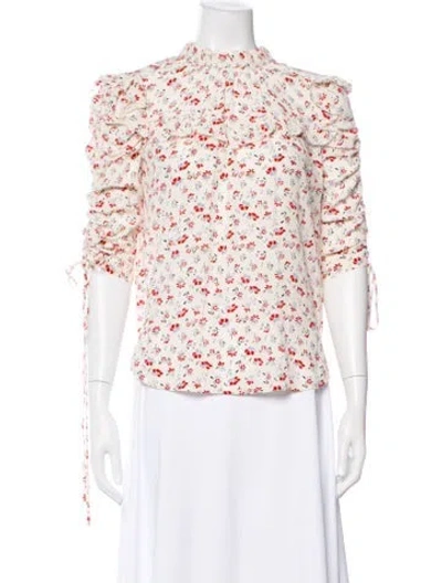 Pre-owned Veronica Beard Silk Floral Print Blouse In White