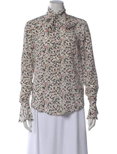 Pre-owned Veronica Beard Silk Floral Print Blouse In White