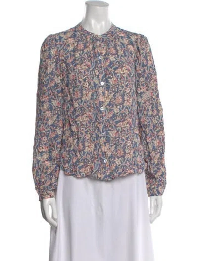 Pre-owned Veronica Beard Silk Floral Print Blouse In White
