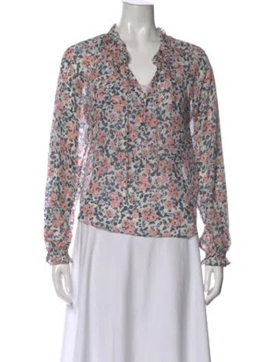 Pre-owned Veronica Beard Silk Floral Print Blouse In White