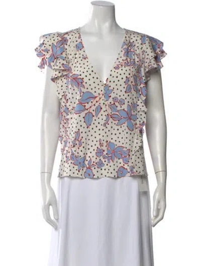 Pre-owned Veronica Beard Silk Floral Print Blouse In White