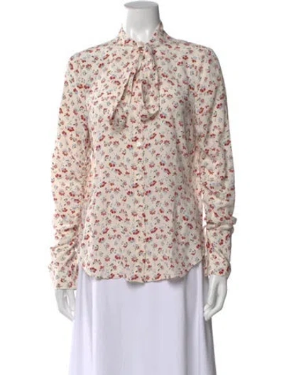Pre-owned Veronica Beard Silk Floral Print Blouse In White