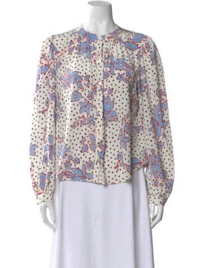 Pre-owned Veronica Beard Silk Floral Print Blouse In White