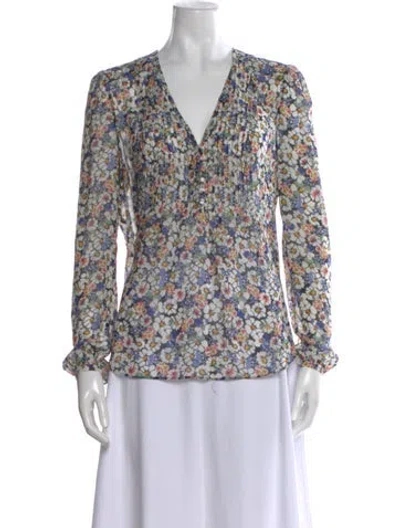 Pre-owned Veronica Beard Silk Floral Print Blouse In White