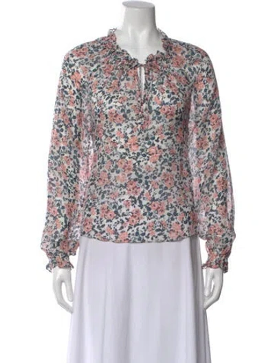 Pre-owned Veronica Beard Silk Floral Print Blouse In White