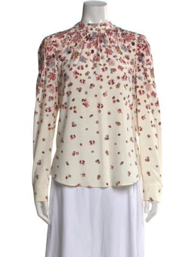 Pre-owned Veronica Beard Silk Floral Print Blouse In White