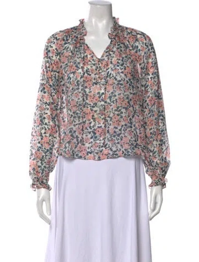 Pre-owned Veronica Beard Silk Floral Print Blouse In White