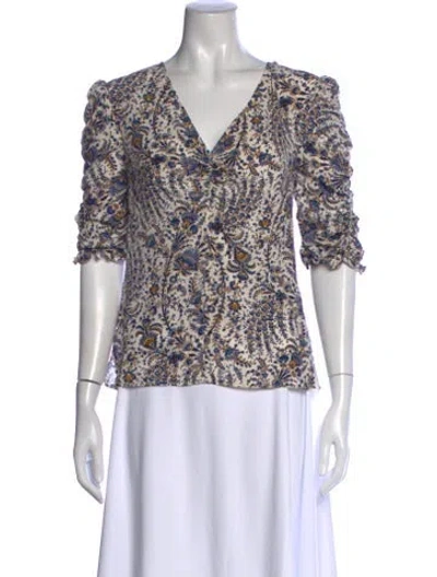 Pre-owned Veronica Beard Silk Floral Print Blouse In White