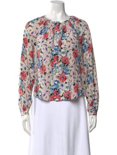 Pre-owned Veronica Beard Silk Floral Print Blouse In White