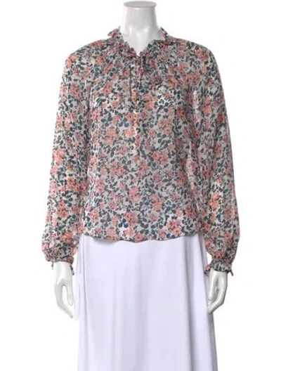 Pre-owned Veronica Beard Silk Floral Print Blouse In White