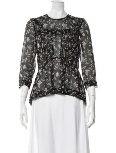 Pre-owned Veronica Beard Silk Floral Print Blouse In White