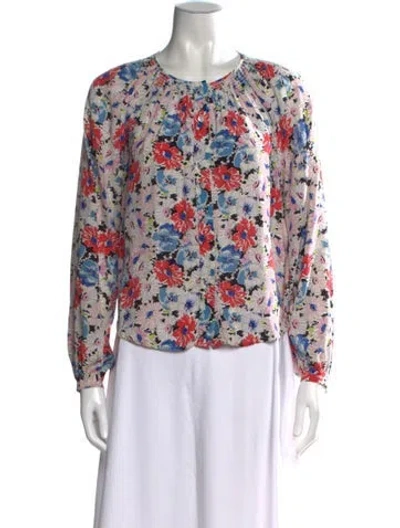 Pre-owned Veronica Beard Silk Floral Print Blouse In White