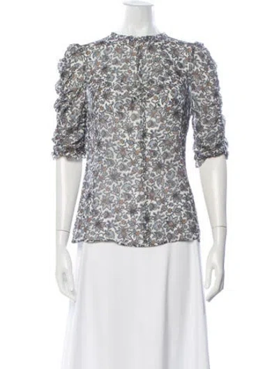 Pre-owned Veronica Beard Silk Floral Print Blouse In White