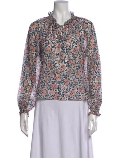Pre-owned Veronica Beard Silk Floral Print Blouse In White
