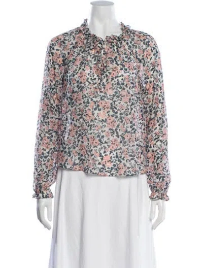Pre-owned Veronica Beard Silk Floral Print Blouse In White