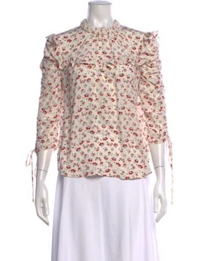Pre-owned Veronica Beard Silk Floral Print Blouse In White