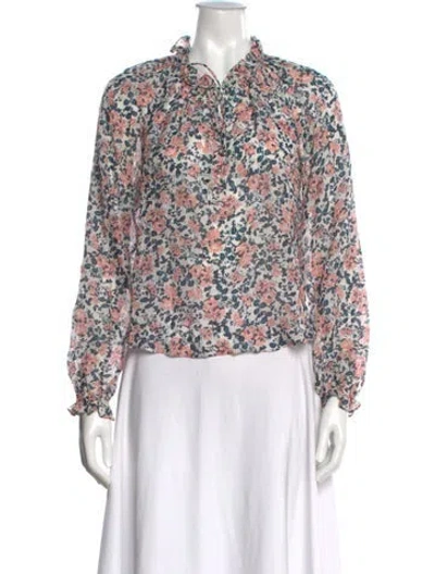 Pre-owned Veronica Beard Silk Floral Print Blouse In White
