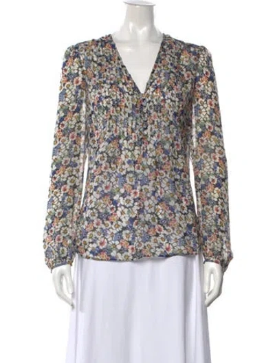 Pre-owned Veronica Beard Silk Floral Print Blouse In White