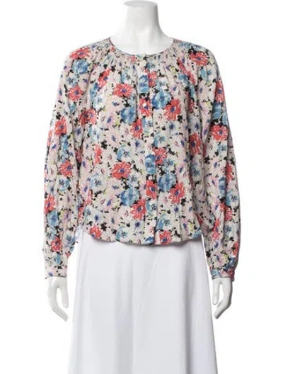 Pre-owned Veronica Beard Silk Floral Print Blouse In White