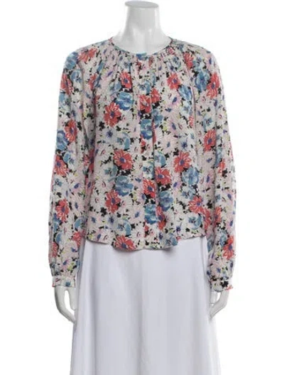Pre-owned Veronica Beard Silk Floral Print Blouse In White