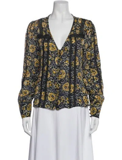 Pre-owned Veronica Beard Silk Floral Print Blouse In Yellow
