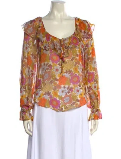 Pre-owned Veronica Beard Silk Floral Print Blouse In Yellow