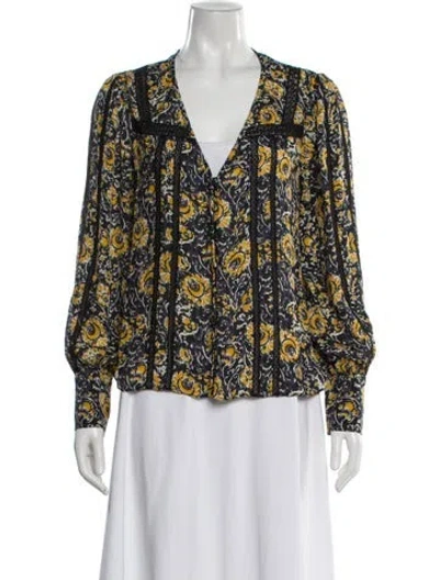 Pre-owned Veronica Beard Silk Floral Print Blouse In Yellow