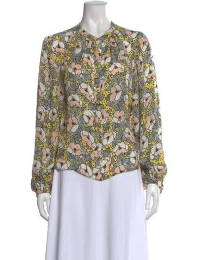 Pre-owned Veronica Beard Silk Floral Print Blouse In Yellow