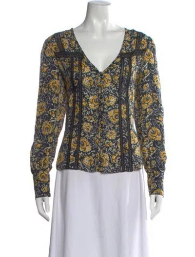 Pre-owned Veronica Beard Silk Floral Print Blouse In Yellow