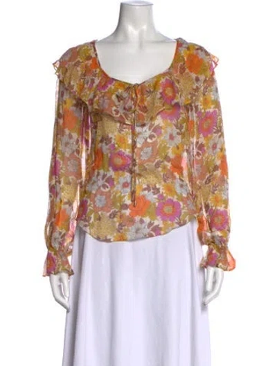 Pre-owned Veronica Beard Silk Floral Print Blouse In Yellow