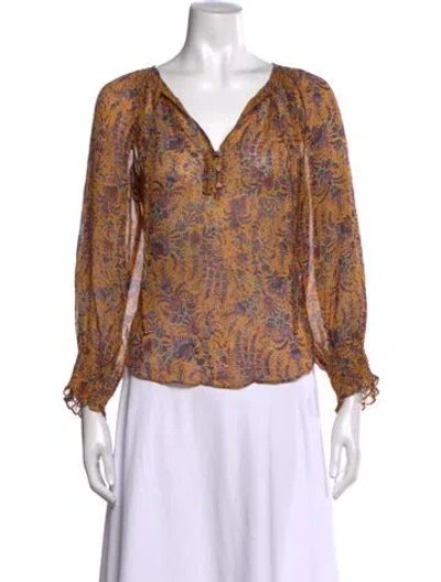 Pre-owned Veronica Beard Silk Floral Print Blouse In Yellow