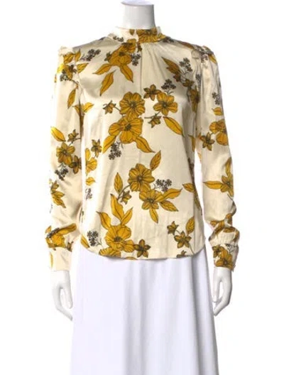 Pre-owned Veronica Beard Silk Floral Print Blouse In Yellow