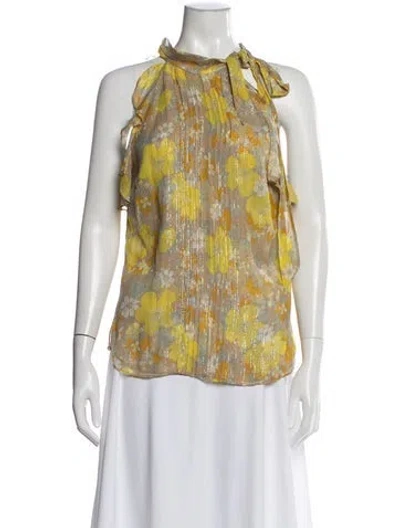 Pre-owned Veronica Beard Silk Floral Print Blouse In Yellow