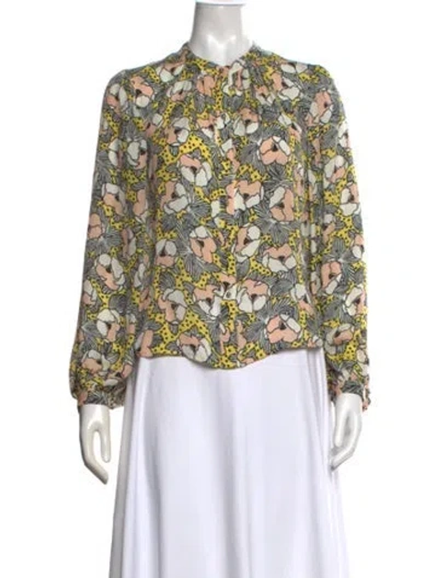 Pre-owned Veronica Beard Silk Floral Print Blouse In Yellow