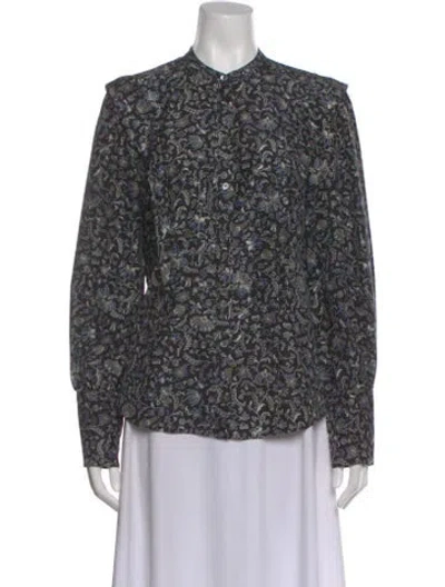 Pre-owned Veronica Beard Silk Floral Print Button-up Top In Blue