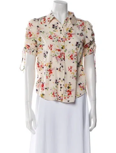 Pre-owned Veronica Beard Silk Floral Print Button-up Top In Neutral