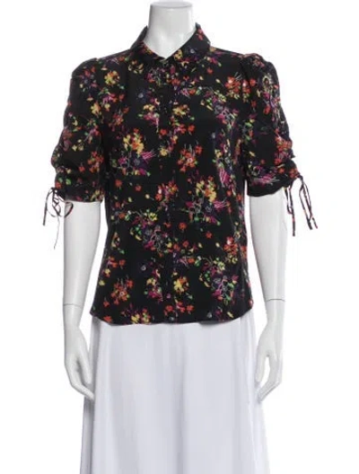 Pre-owned Veronica Beard Silk Floral Print Button-up Top In Red