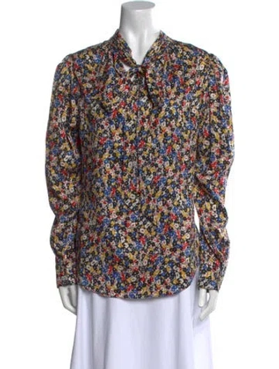 Pre-owned Veronica Beard Silk Floral Print Button-up Top In White