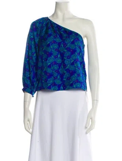 Pre-owned Veronica Beard Silk Floral Print Crop Top In Blue