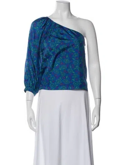 Pre-owned Veronica Beard Silk Floral Print Crop Top In Blue