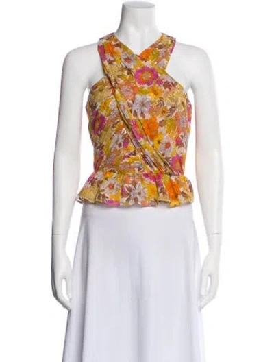 Pre-owned Veronica Beard Silk Floral Print Crop Top In Neutral