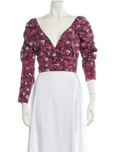 Pre-owned Veronica Beard Silk Floral Print Crop Top In Pink