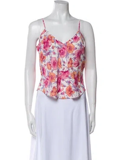 Pre-owned Veronica Beard Silk Floral Print Crop Top In White