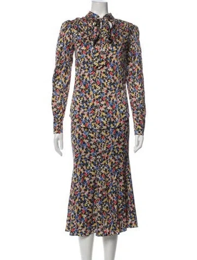 Pre-owned Veronica Beard Silk Floral Print Skirt Set In Black