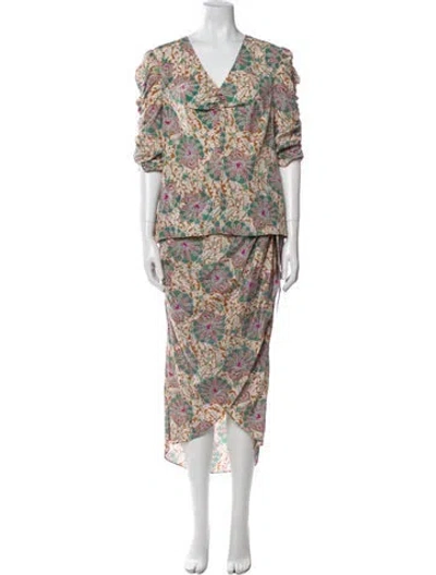 Pre-owned Veronica Beard Silk Floral Print Skirt Set In Neutral