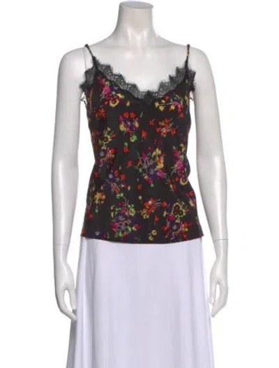 Pre-owned Veronica Beard Silk Floral Print Top In Black